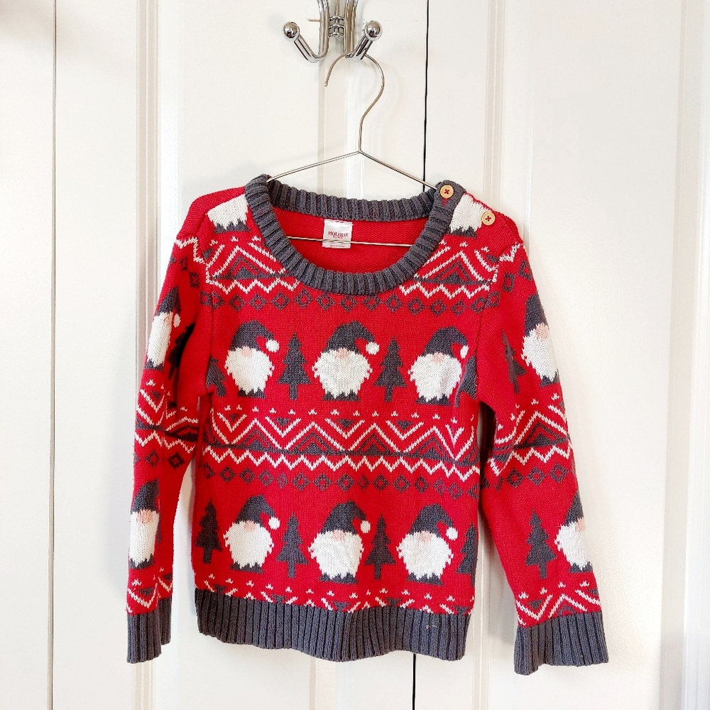 Festive Red & Gray Christmas Gnome Fairisle "Ugly" Sweater size 5T Holiday Time - Picture 2 of 5